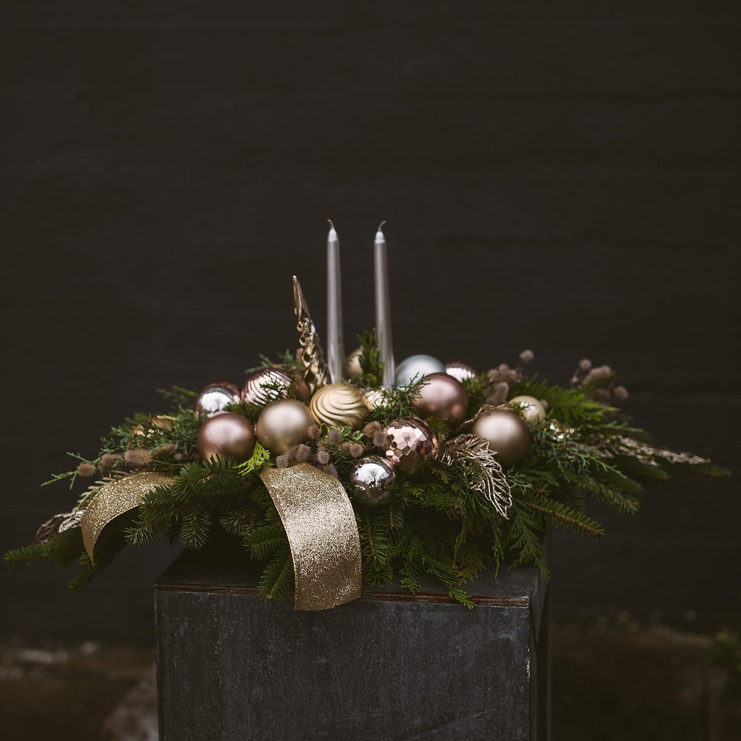 2 Candle Round Christmas Centerpiece