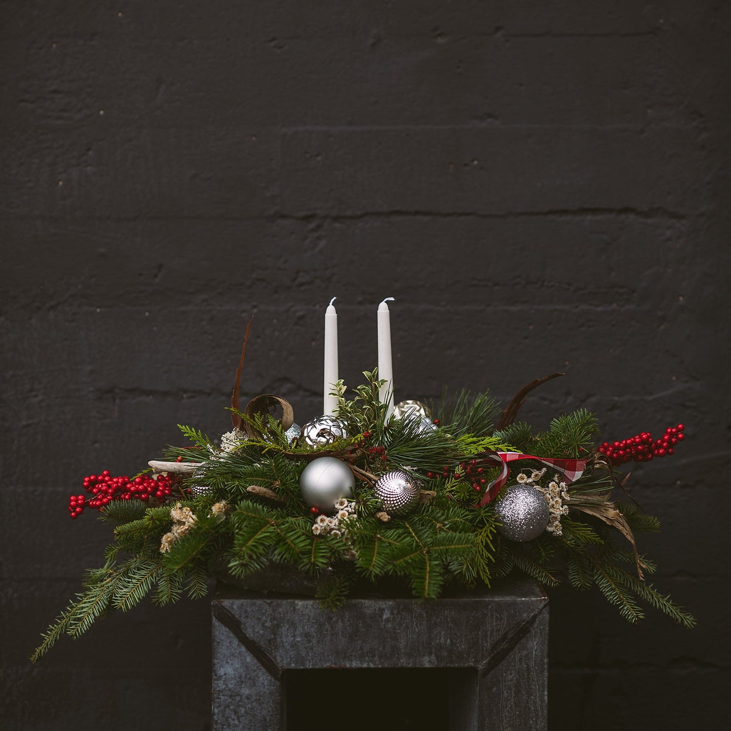 2 Candle Round Christmas Centerpiece