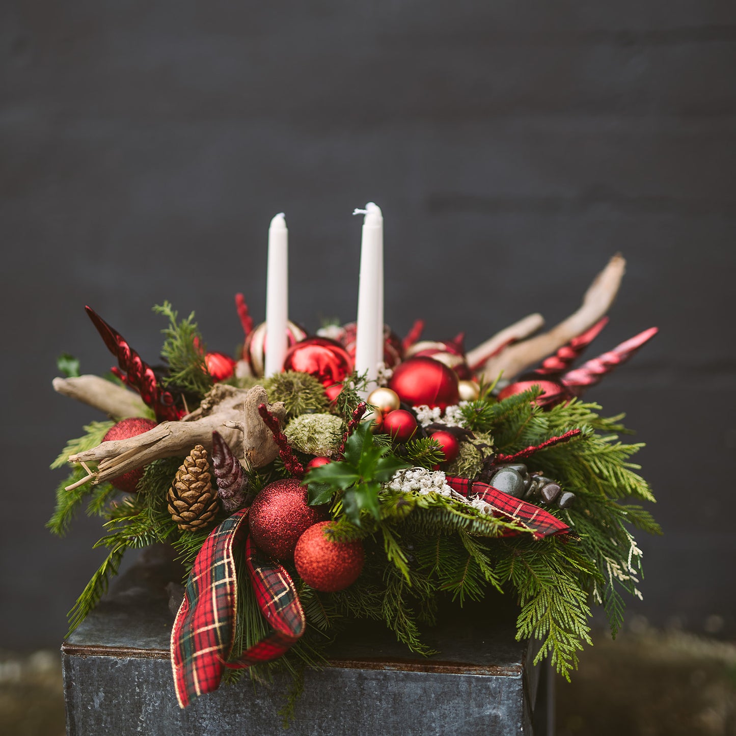 2 Candle Round Christmas Centerpiece