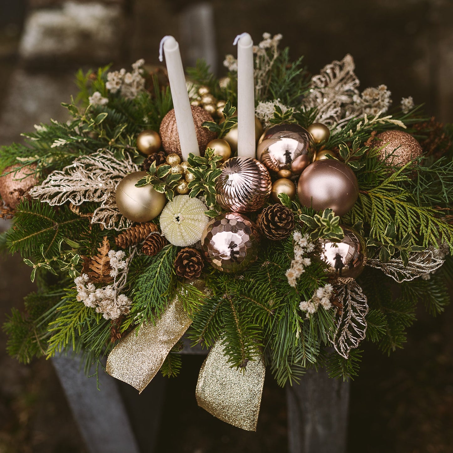 2 Candle Round Christmas Centerpiece