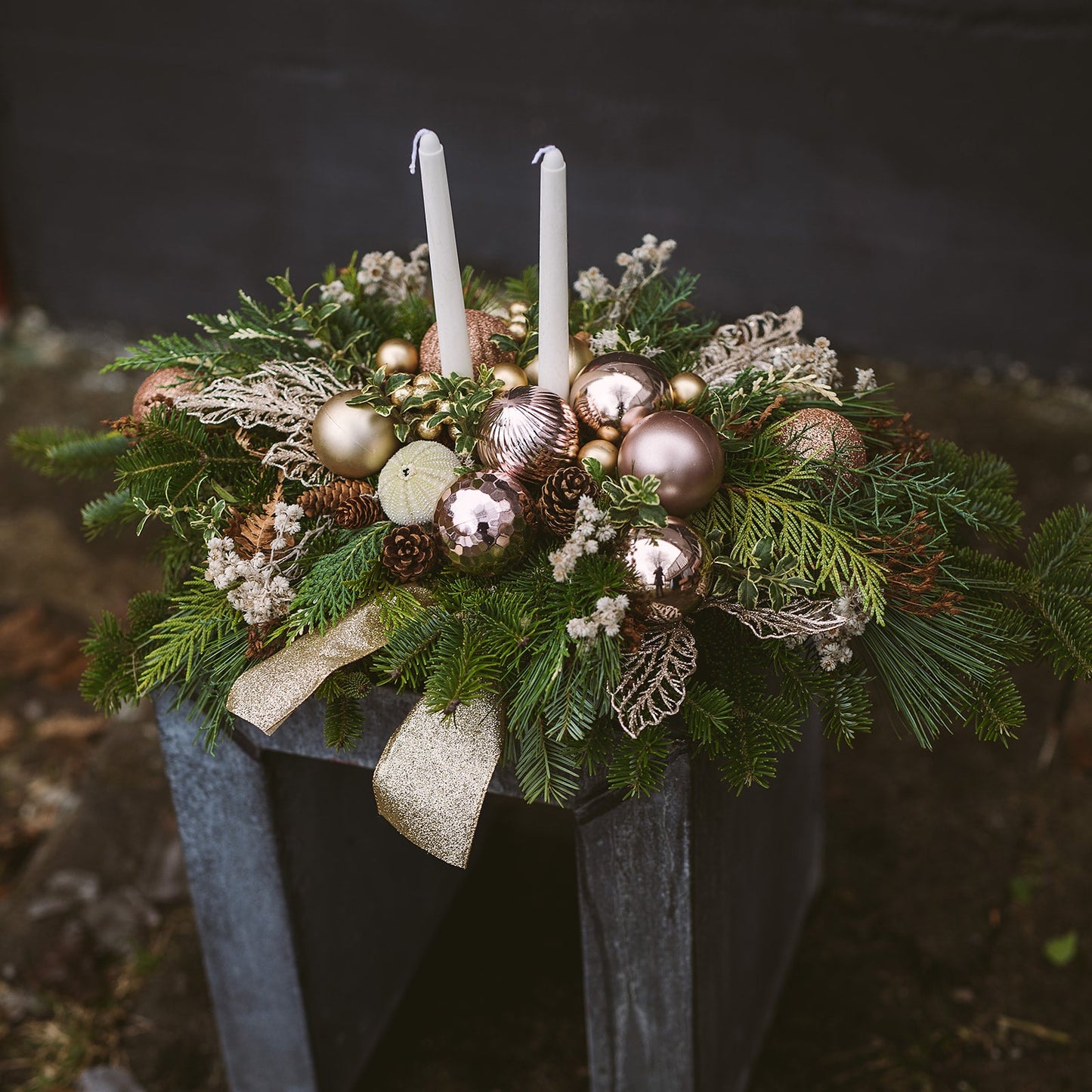2 Candle Round Christmas Centerpiece