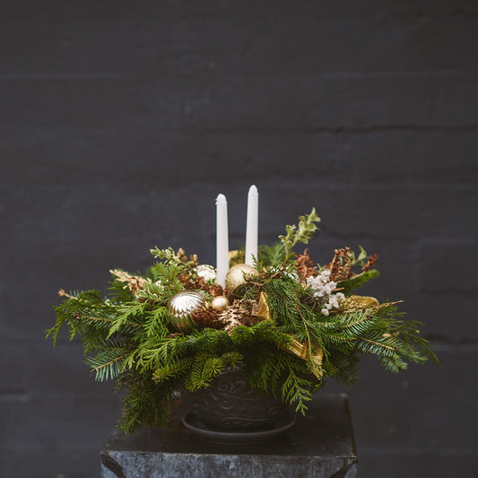 2 Candle Round Christmas Centerpiece